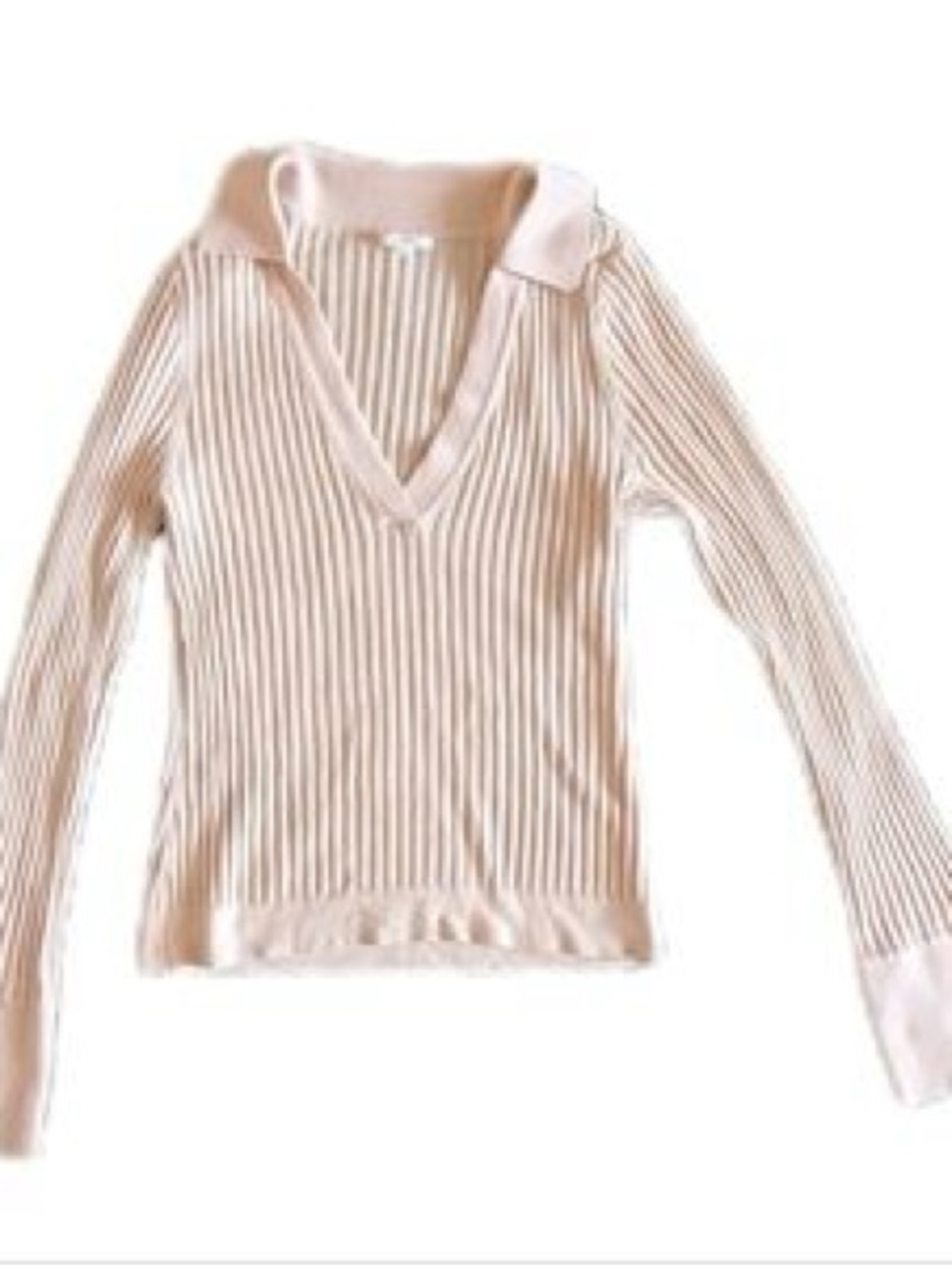 Tularosa Tegan Cream Ribbed V-Neck Collared Sweater